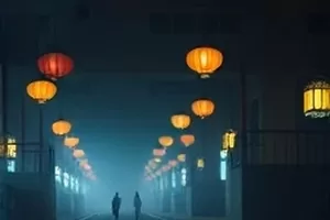 《夜灯小巷》夜色里的窄巷与一盏昏黄路灯